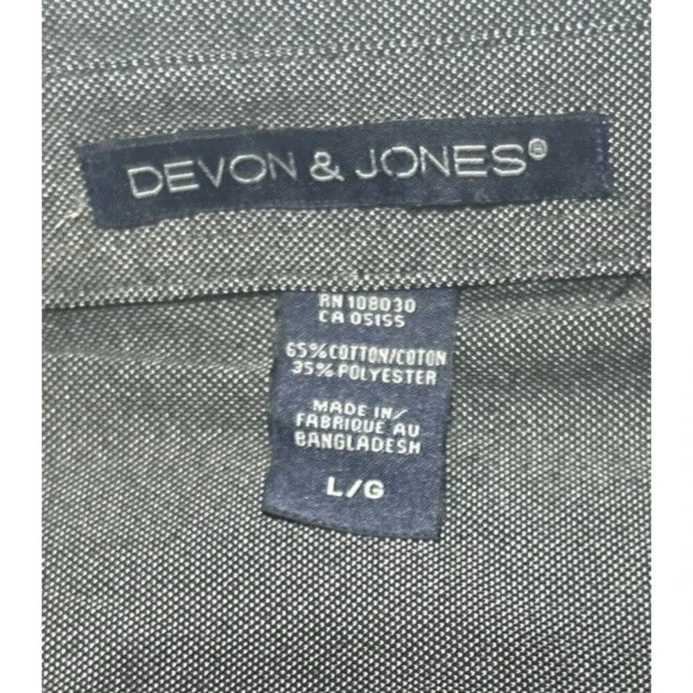 Devon & Jones Mens Large Button Up Shirt Long Sleeve Dark Grey Heather DG230 NWT